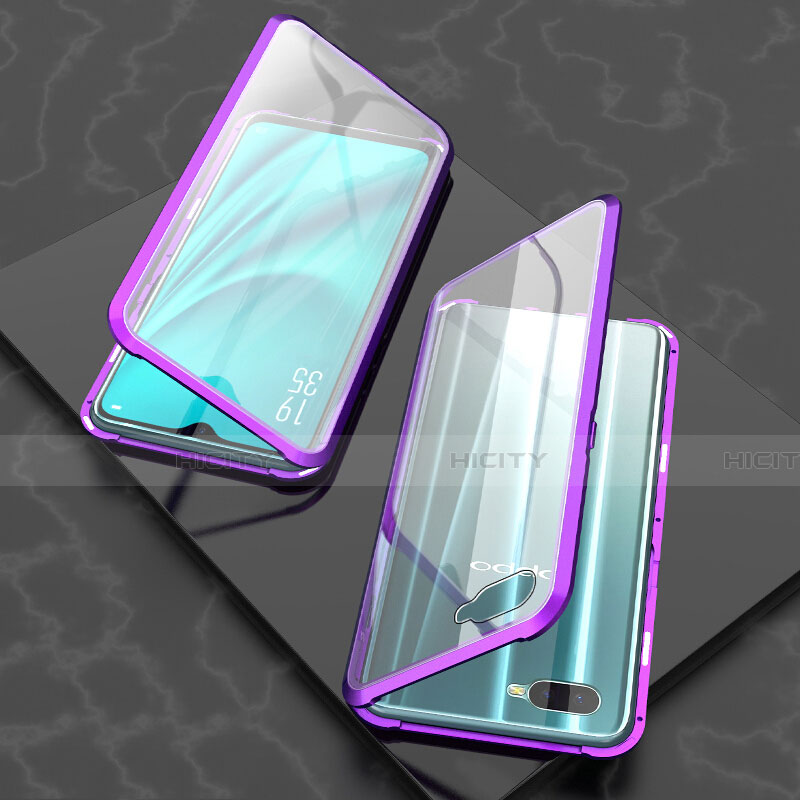 Funda Bumper Lujo Marco de Aluminio Espejo 360 Grados Carcasa T03 para Oppo K1 Morado