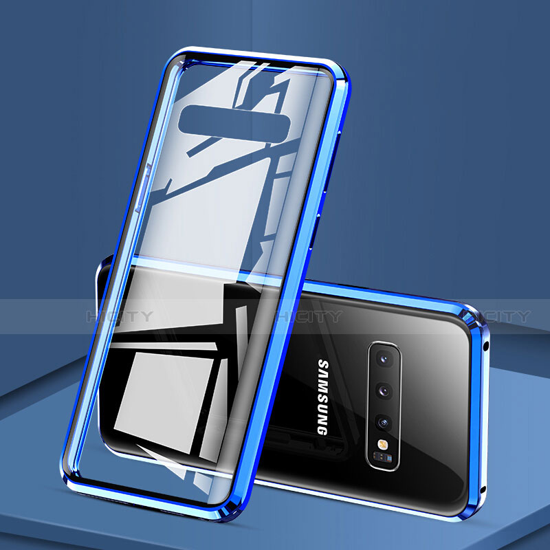 Funda Bumper Lujo Marco de Aluminio Espejo 360 Grados Carcasa T03 para Samsung Galaxy S10 Azul