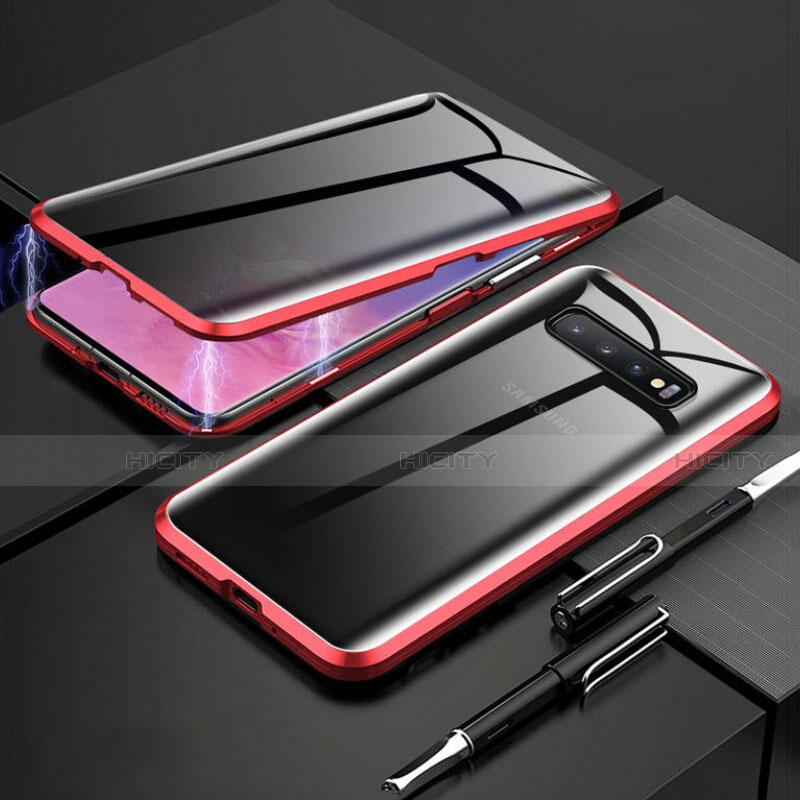 Funda Bumper Lujo Marco de Aluminio Espejo 360 Grados Carcasa T03 para Samsung Galaxy S10 Plus Rojo