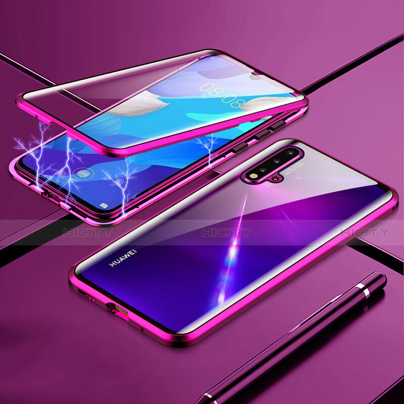 Funda Bumper Lujo Marco de Aluminio Espejo 360 Grados Carcasa T04 para Huawei Nova 5 Morado