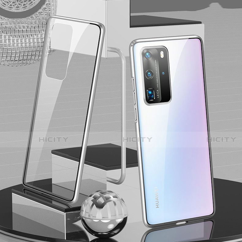 Funda Bumper Lujo Marco de Aluminio Espejo 360 Grados Carcasa T04 para Huawei P40 Pro Plata