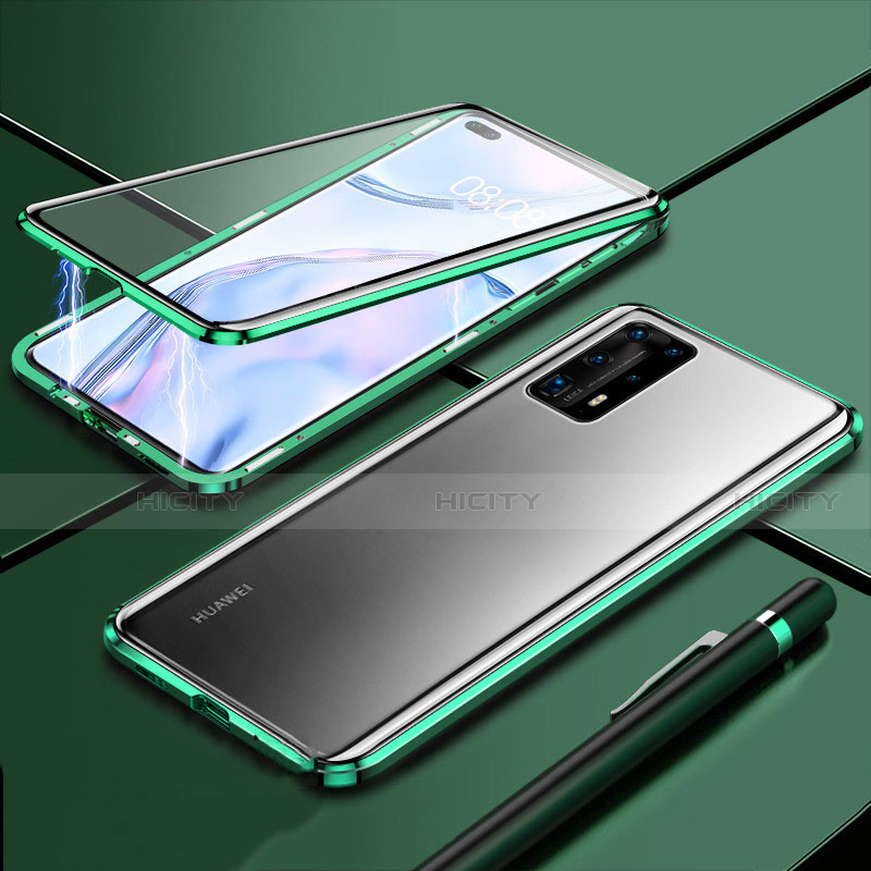 Funda Bumper Lujo Marco de Aluminio Espejo 360 Grados Carcasa T04 para Huawei P40 Pro+ Plus Verde