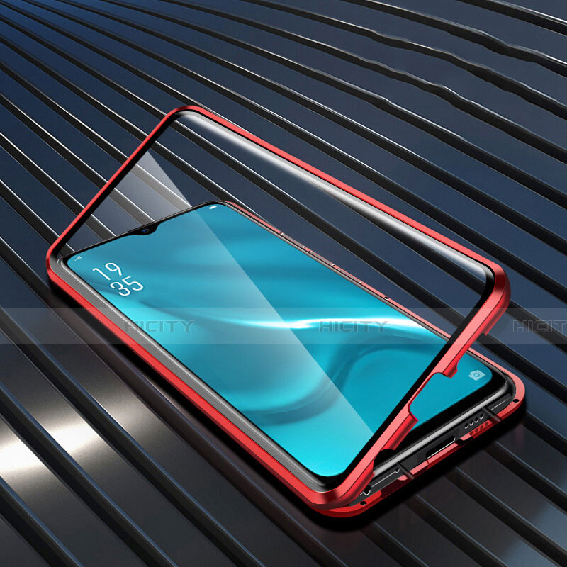 Funda Bumper Lujo Marco de Aluminio Espejo 360 Grados Carcasa T04 para Oppo K1 Rojo