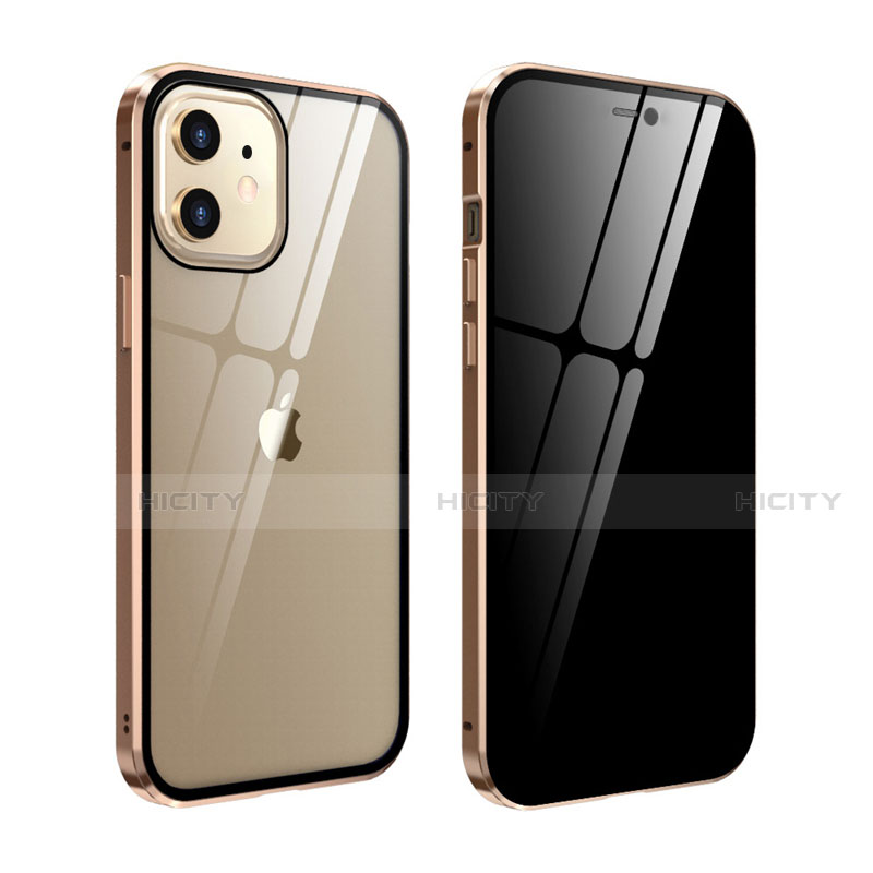 Funda Bumper Lujo Marco de Aluminio Espejo 360 Grados Carcasa T05 para Apple iPhone 12 Oro