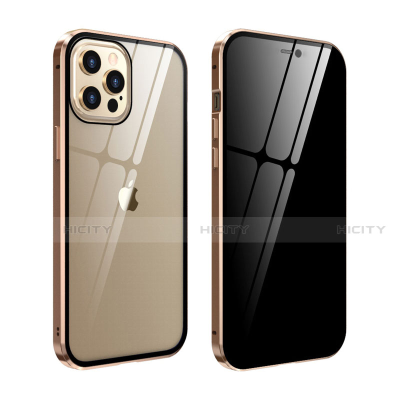 Funda Bumper Lujo Marco de Aluminio Espejo 360 Grados Carcasa T05 para Apple iPhone 12 Pro Max Oro