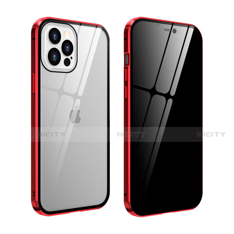 Funda Bumper Lujo Marco de Aluminio Espejo 360 Grados Carcasa T05 para Apple iPhone 12 Pro Rojo