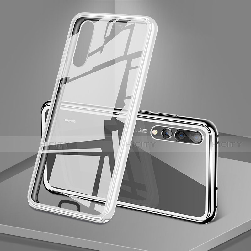 Funda Bumper Lujo Marco de Aluminio Espejo 360 Grados Carcasa T05 para Huawei P20 Pro Blanco