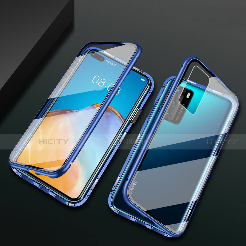 Funda Bumper Lujo Marco de Aluminio Espejo 360 Grados Carcasa T05 para Huawei P40 Azul