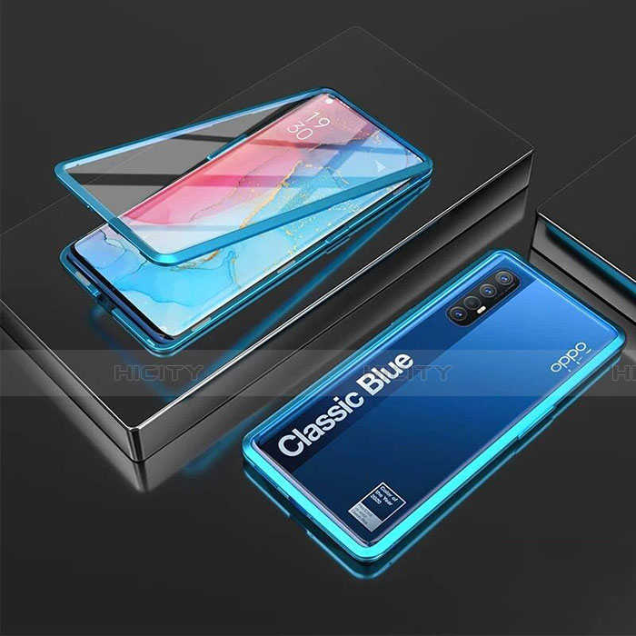 Funda Bumper Lujo Marco de Aluminio Espejo 360 Grados Carcasa T05 para Oppo Find X2 Neo Azul