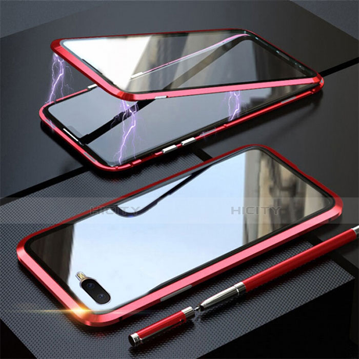 Funda Bumper Lujo Marco de Aluminio Espejo 360 Grados Carcasa T05 para Oppo R15X Rojo