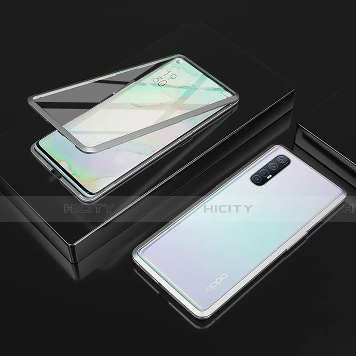 Funda Bumper Lujo Marco de Aluminio Espejo 360 Grados Carcasa T05 para Oppo Reno3 Pro Plata