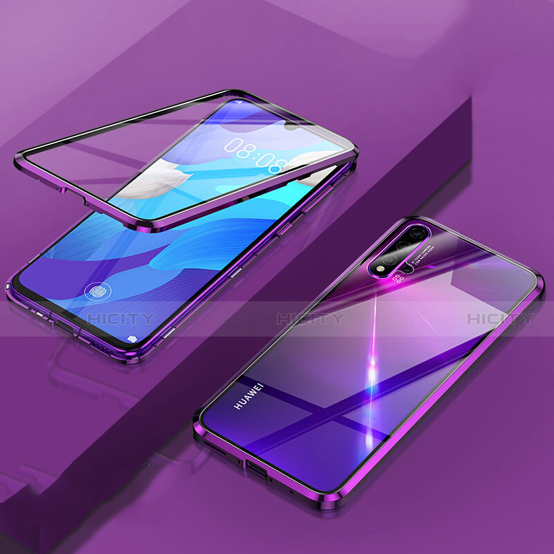 Funda Bumper Lujo Marco de Aluminio Espejo 360 Grados Carcasa T06 para Huawei Nova 5 Morado