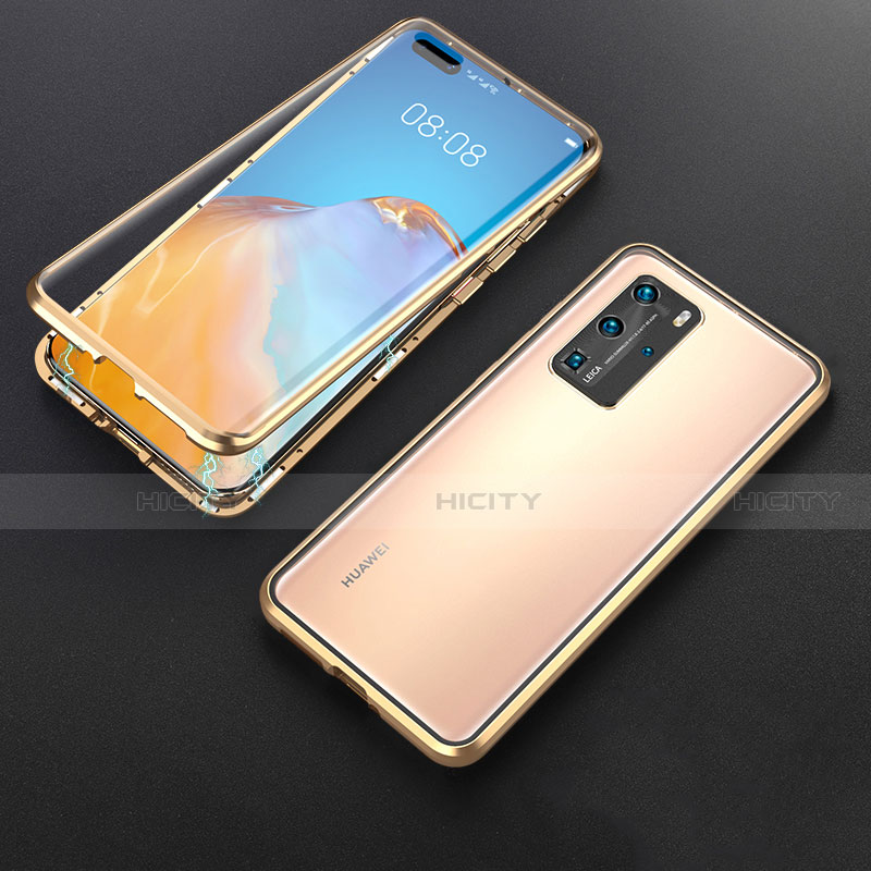 Funda Bumper Lujo Marco de Aluminio Espejo 360 Grados Carcasa T06 para Huawei P40 Pro Oro