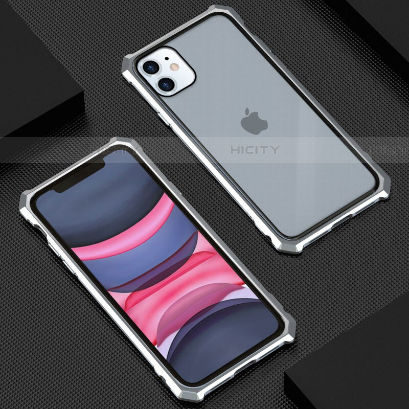 Funda Bumper Lujo Marco de Aluminio Espejo 360 Grados Carcasa T07 para Apple iPhone 11 Plata