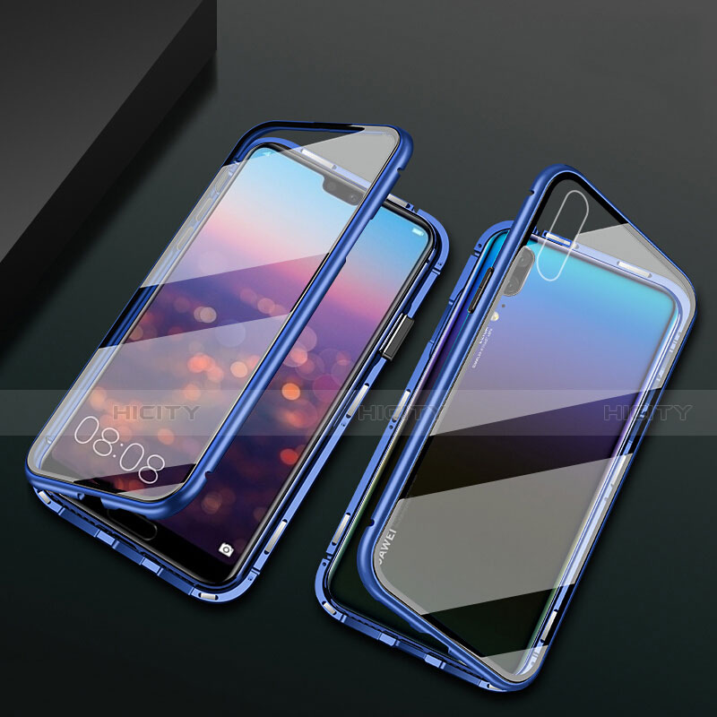 Funda Bumper Lujo Marco de Aluminio Espejo 360 Grados Carcasa T07 para Huawei P20 Azul