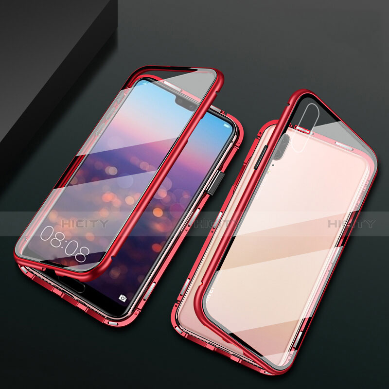 Funda Bumper Lujo Marco de Aluminio Espejo 360 Grados Carcasa T07 para Huawei P20 Rojo