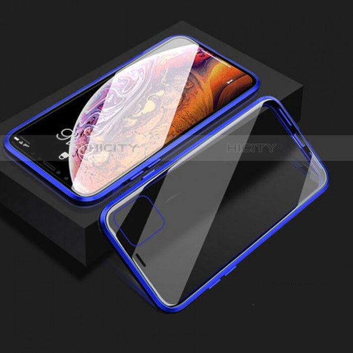 Funda Bumper Lujo Marco de Aluminio Espejo 360 Grados Carcasa T08 para Apple iPhone 11 Azul