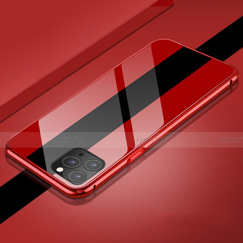 Funda Bumper Lujo Marco de Aluminio Espejo 360 Grados Carcasa T08 para Apple iPhone 11 Pro Max Rojo