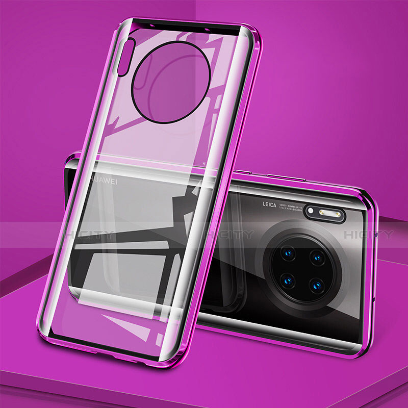 Funda Bumper Lujo Marco de Aluminio Espejo 360 Grados Carcasa T08 para Huawei Mate 30 Pro 5G Morado