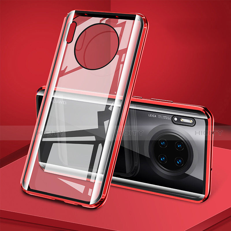 Funda Bumper Lujo Marco de Aluminio Espejo 360 Grados Carcasa T08 para Huawei Mate 30 Pro 5G Rojo