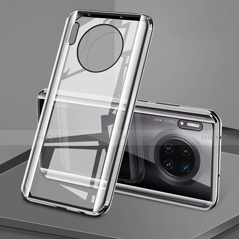 Funda Bumper Lujo Marco de Aluminio Espejo 360 Grados Carcasa T08 para Huawei Mate 30E Pro 5G Plata