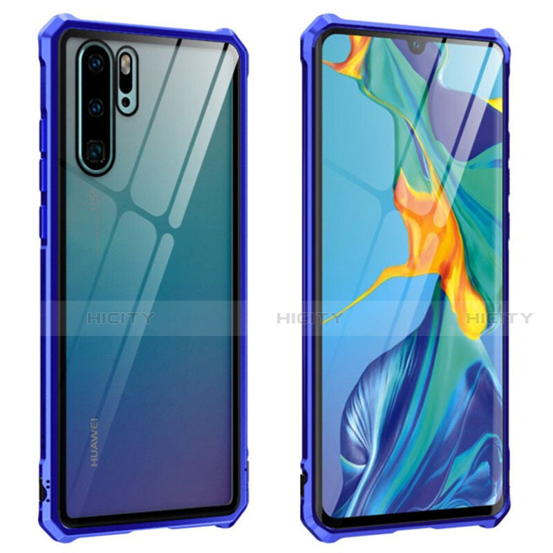 Funda Bumper Lujo Marco de Aluminio Espejo 360 Grados Carcasa T08 para Huawei P30 Pro New Edition Azul