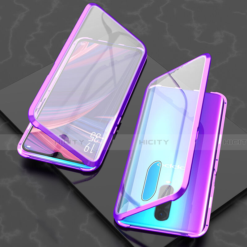 Funda Bumper Lujo Marco de Aluminio Espejo 360 Grados Carcasa T08 para Oppo R17 Pro Morado