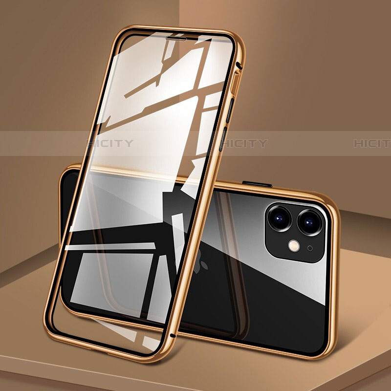 Funda Bumper Lujo Marco de Aluminio Espejo 360 Grados Carcasa T09 para Apple iPhone 11 Oro