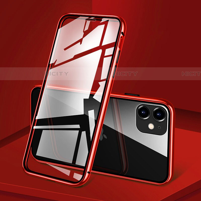 Funda Bumper Lujo Marco de Aluminio Espejo 360 Grados Carcasa T09 para Apple iPhone 11 Rojo