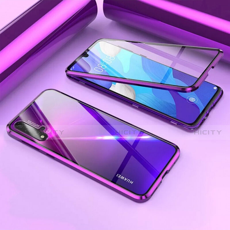 Funda Bumper Lujo Marco de Aluminio Espejo 360 Grados Carcasa T09 para Huawei Nova 5 Morado