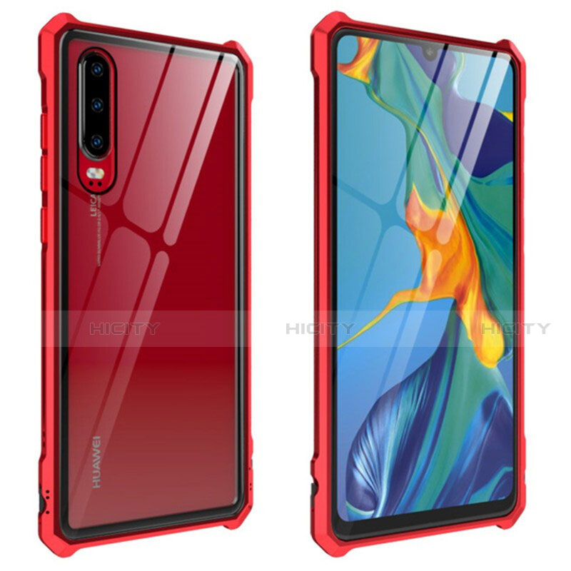 Funda Bumper Lujo Marco de Aluminio Espejo 360 Grados Carcasa T09 para Huawei P30 Rojo