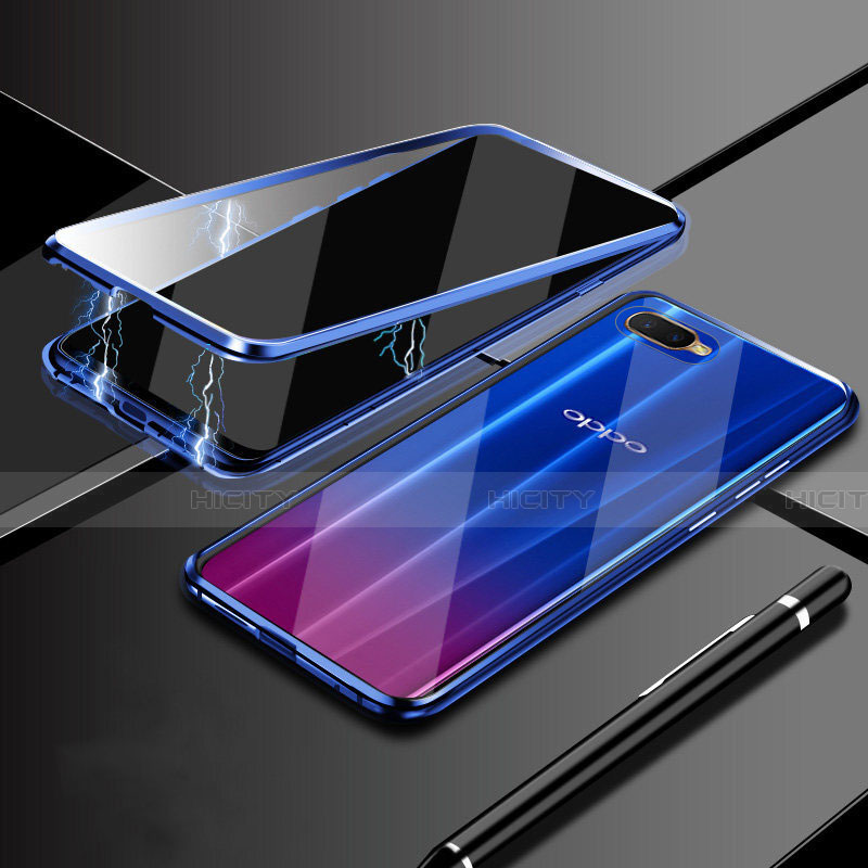 Funda Bumper Lujo Marco de Aluminio Espejo 360 Grados Carcasa T09 para Oppo K1 Azul