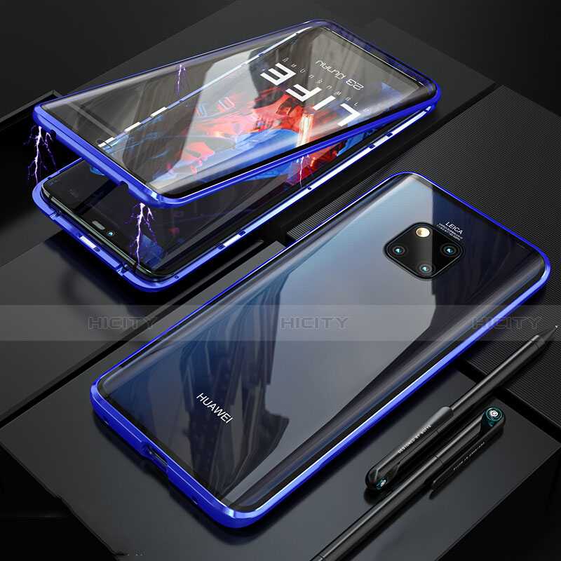 Funda Bumper Lujo Marco de Aluminio Espejo 360 Grados Carcasa T10 para Huawei Mate 20 Pro Azul