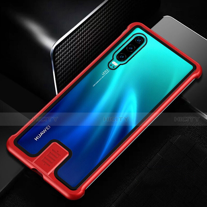 Funda Bumper Lujo Marco de Aluminio Espejo 360 Grados Carcasa T11 para Huawei P30 Rojo