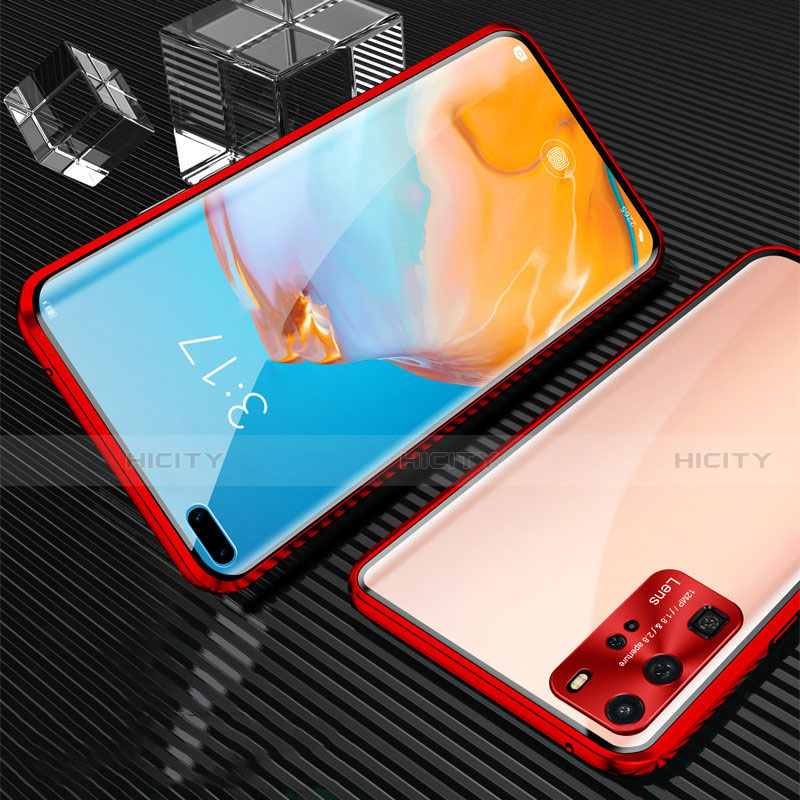 Funda Bumper Lujo Marco de Aluminio Espejo 360 Grados Carcasa T12 para Huawei P40 Pro Rojo