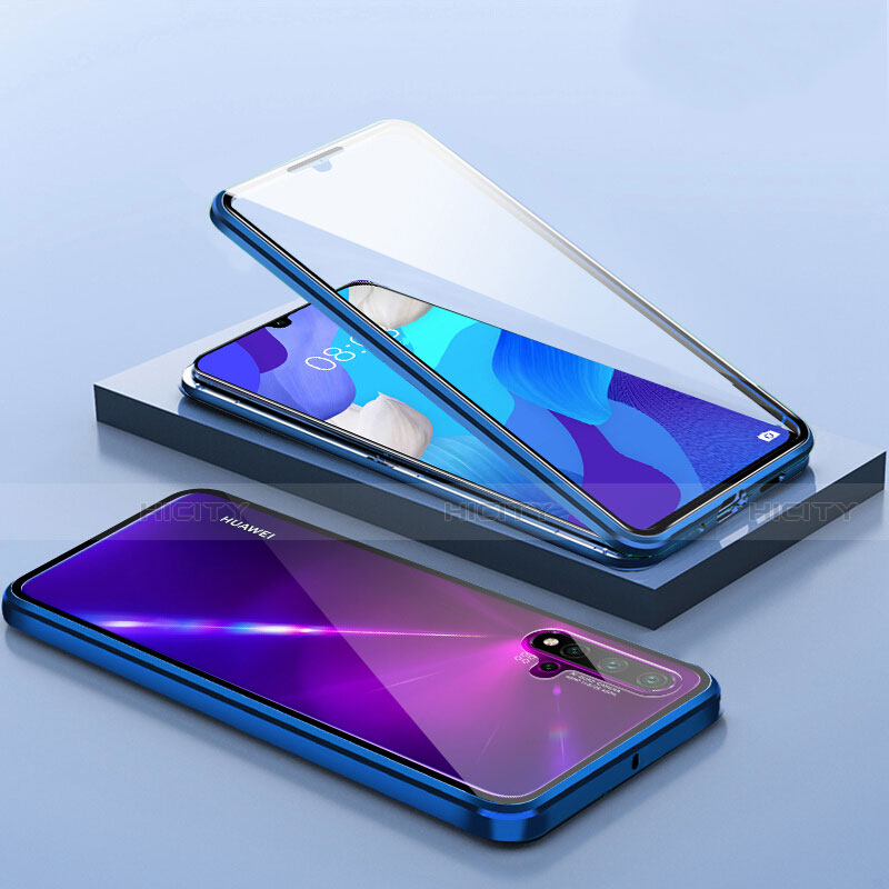 Funda Bumper Lujo Marco de Aluminio Espejo 360 Grados Carcasa T14 para Huawei Nova 5 Azul