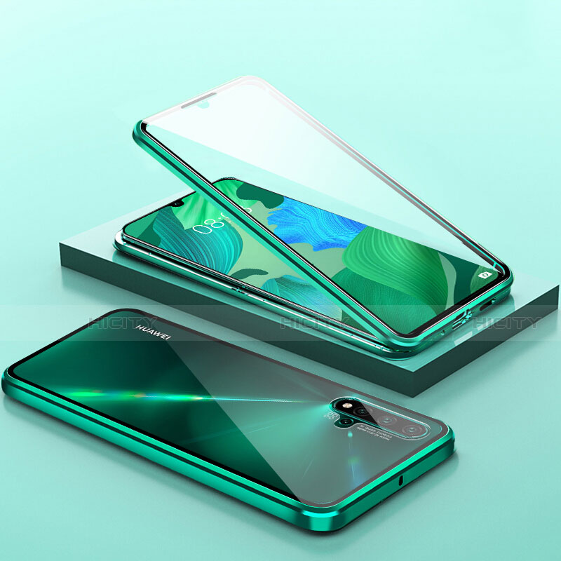 Funda Bumper Lujo Marco de Aluminio Espejo 360 Grados Carcasa T14 para Huawei Nova 5 Verde