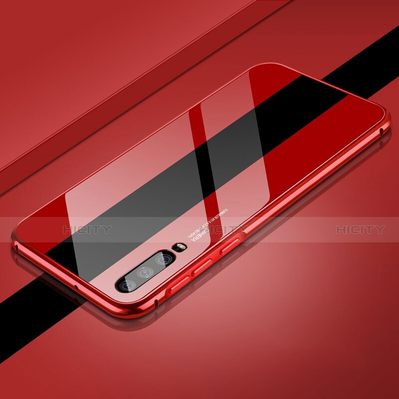 Funda Bumper Lujo Marco de Aluminio Espejo 360 Grados Carcasa T14 para Huawei P30 Rojo