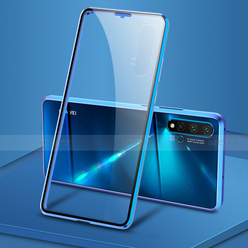 Funda Bumper Lujo Marco de Aluminio Espejo 360 Grados Carcasa T15 para Huawei Nova 5 Azul