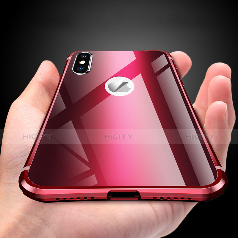 Funda Bumper Lujo Marco de Aluminio Espejo Carcasa A01 para Apple iPhone Xs Max Rojo