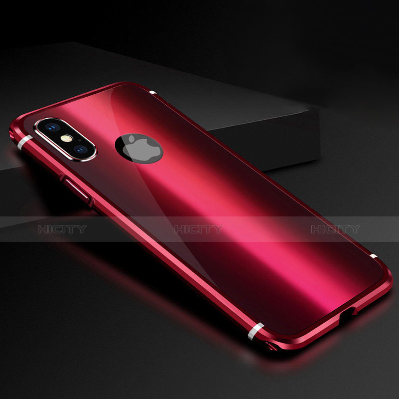 Funda Bumper Lujo Marco de Aluminio Espejo Carcasa A01 para Apple iPhone Xs Max Rojo