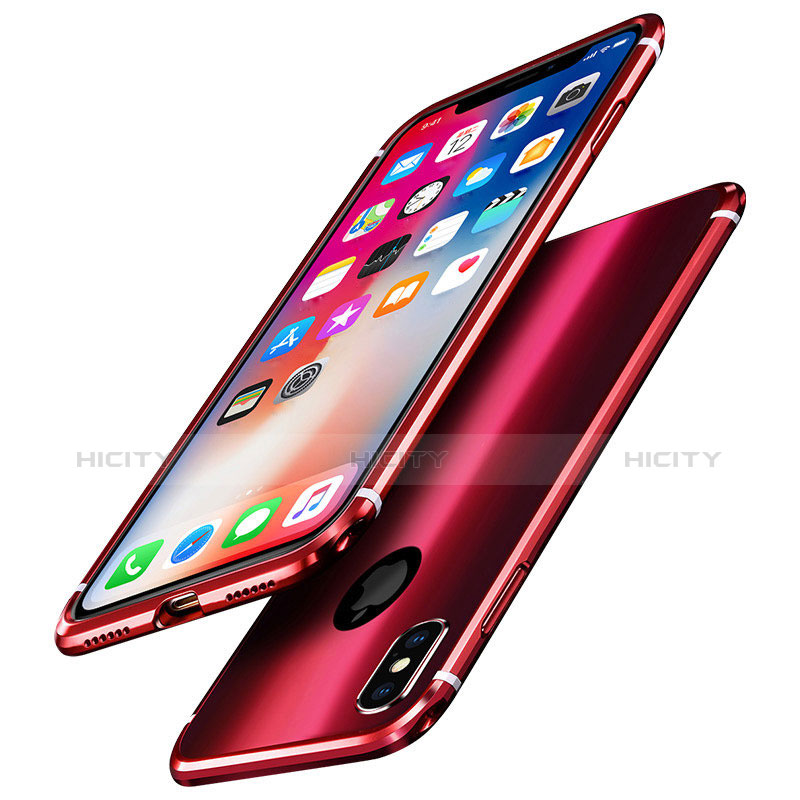 Funda Bumper Lujo Marco de Aluminio Espejo Carcasa A01 para Apple iPhone Xs Rojo