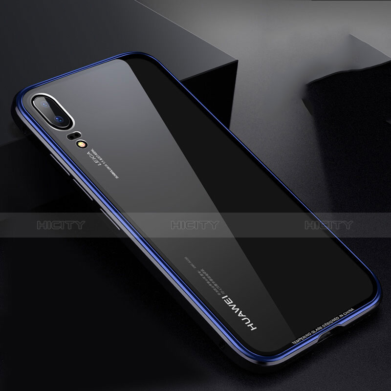 Funda Bumper Lujo Marco de Aluminio Espejo Carcasa M01 para Huawei P20 Azul