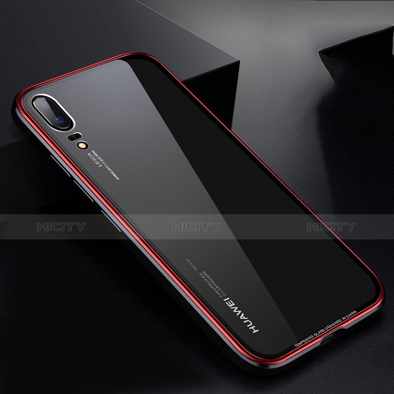 Funda Bumper Lujo Marco de Aluminio Espejo Carcasa M01 para Huawei P20 Rojo