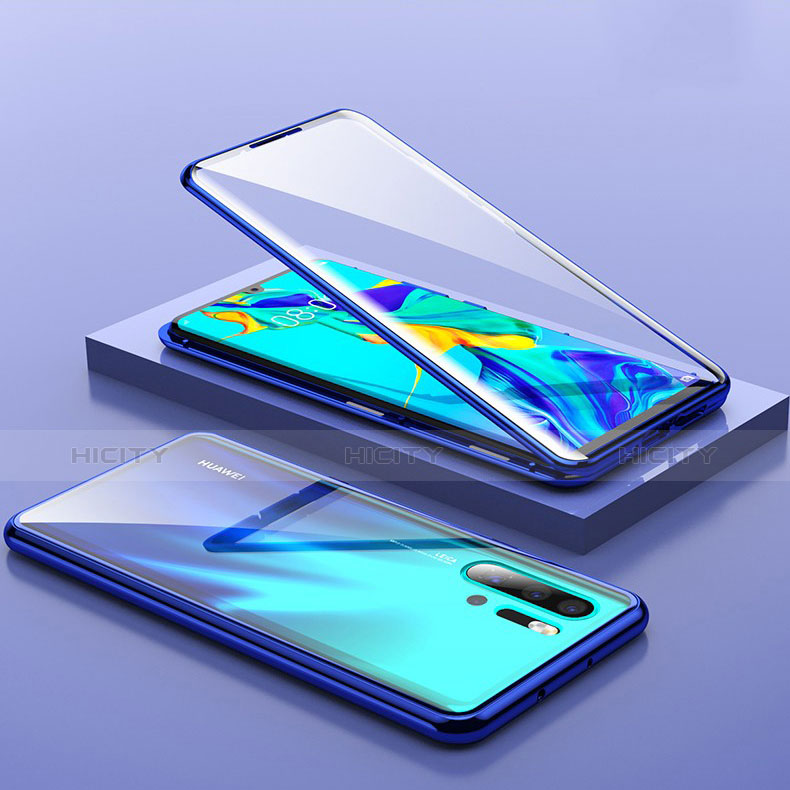 Funda Bumper Lujo Marco de Aluminio Espejo Carcasa M01 para Huawei P30 Pro Azul