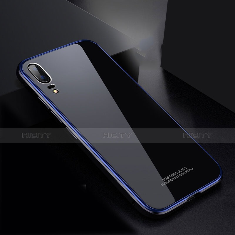 Funda Bumper Lujo Marco de Aluminio Espejo Carcasa M02 para Huawei P20 Azul