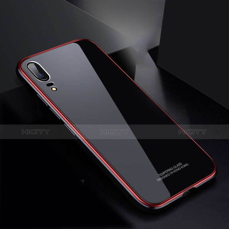 Funda Bumper Lujo Marco de Aluminio Espejo Carcasa M02 para Huawei P20 Rojo