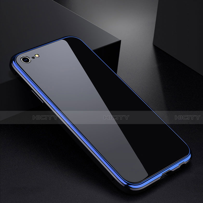 Funda Bumper Lujo Marco de Aluminio Espejo Carcasa para Apple iPhone 6 Azul y Negro