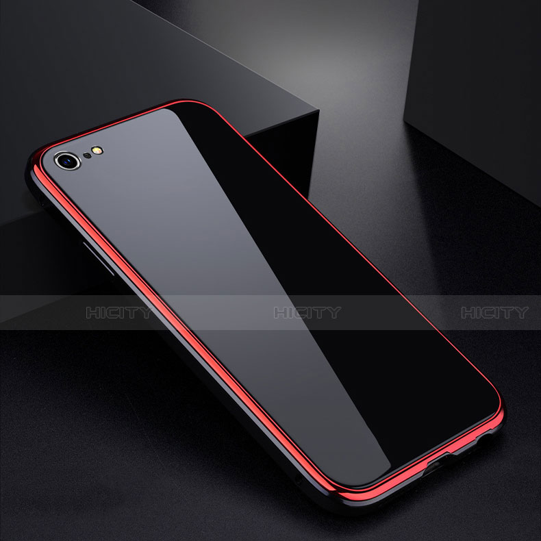 Funda Bumper Lujo Marco de Aluminio Espejo Carcasa para Apple iPhone 6 Rojo y Negro