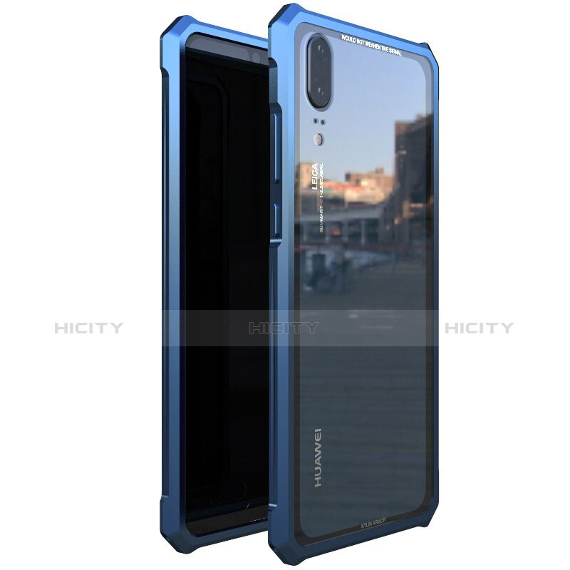 Funda Bumper Lujo Marco de Aluminio Espejo Carcasa para Huawei P20 Azul